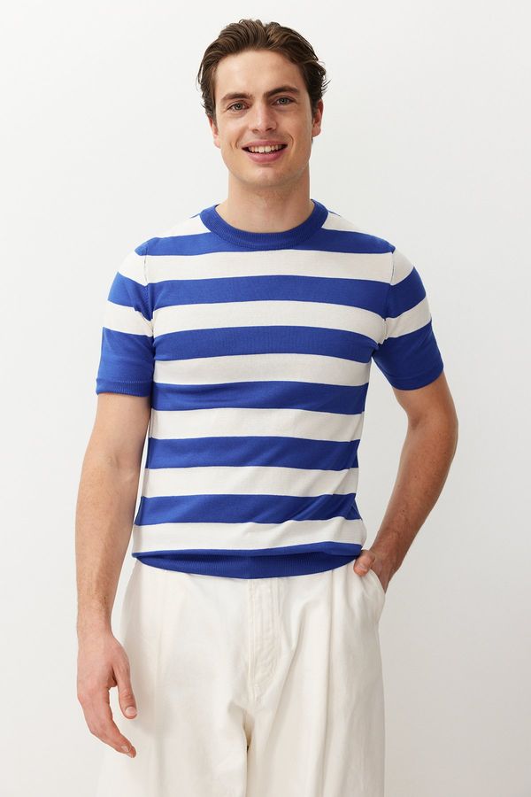 Trendyol Trendyol Saks Slim-Tight Fit Crew Neck Striped Knitwear T-Shirt