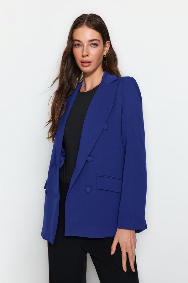 Trendyol Trendyol Sax Regular Lined Double Breasted Closure Woven Blazer Jacket