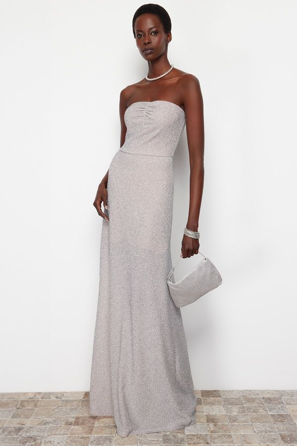 Trendyol Trendyol Silver Fitted Shimmering Long Evening Evening Dress