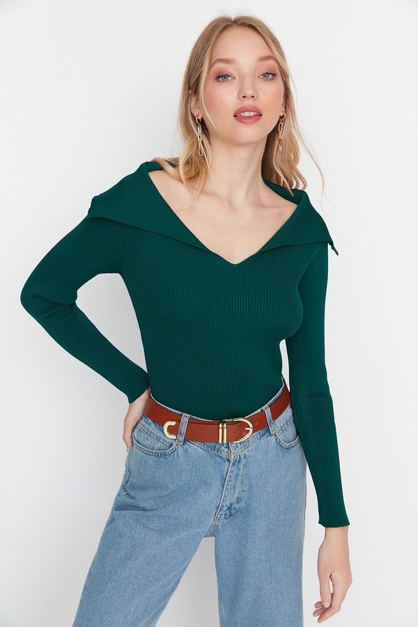 Trendyol Trendyol smaragdno zeleni ovratnik Podroben pulover za pletenine