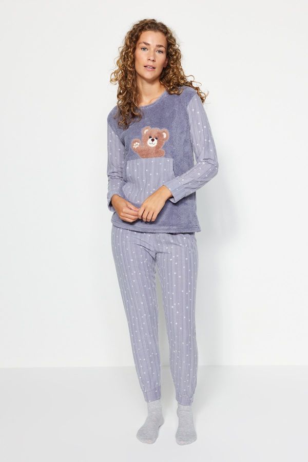 Trendyol Trendyol Smoked Wellsoft Teddy Bear Patterned Tshirt-Pants Knitted Pajama Set