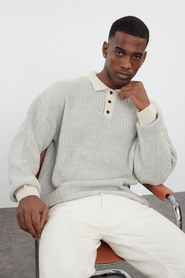 Trendyol Trendyol Stone Casual Regular Polo Neck Textured Knitwear Sweater