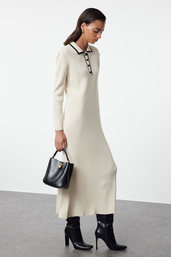 Trendyol Trendyol Stone Collar Piping Polo Neck Knit Dress