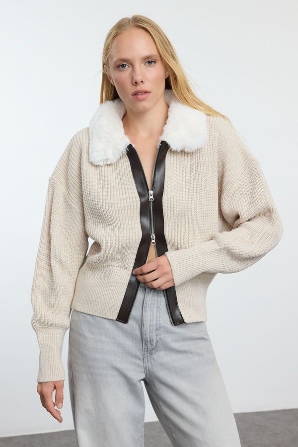 Trendyol Trendyol Stone Fur Leather Detailed Coat Knitwear Cardigan