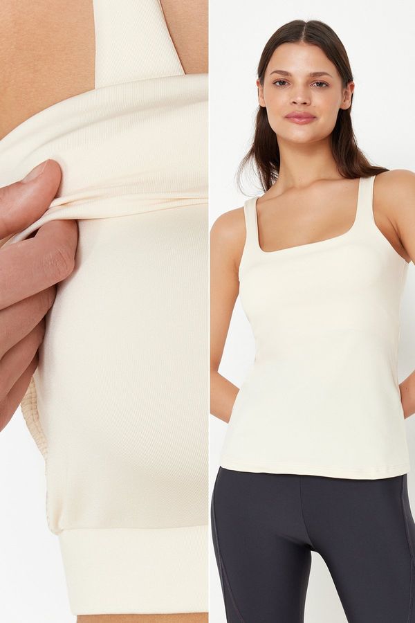 Trendyol Trendyol Stone Gathering 2-Layer Sports Bra with Pad Inside Square Collar Knitted Sports Top/Blouse