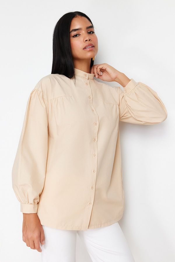 Trendyol Trendyol Stone Gathering Detailed Cotton Basic Woven Shirt