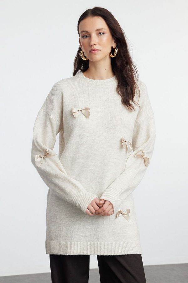 Trendyol Trendyol Stone Knitwear Bow Detailed Sweater