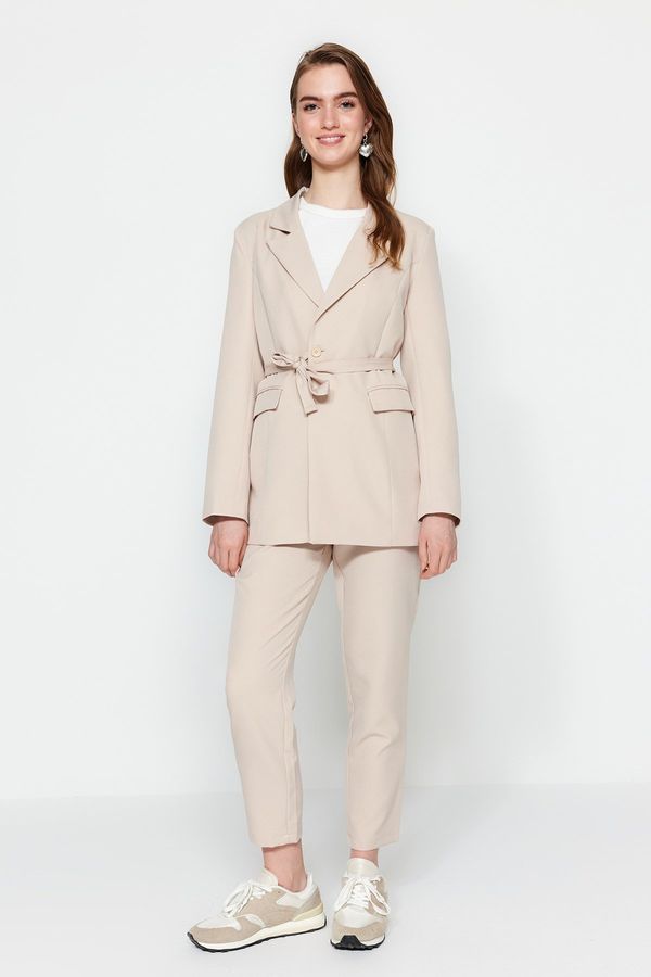 Trendyol Trendyol Stone Lacing Detail Lined Crepe Jacket-Pants Woven Bottom-Top Set