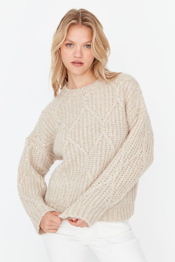 Trendyol Trendyol Stone mehak teksturiran široko prilegajoč pulover za pletenine