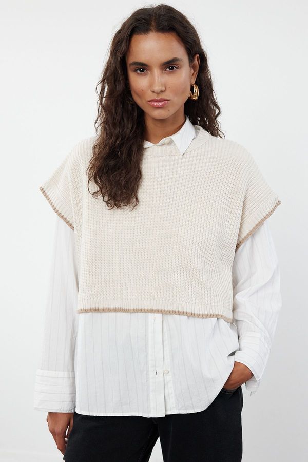 Trendyol Trendyol Stone More Sustainable Wide Pattern Crop Crew Neck Knitted Sweater