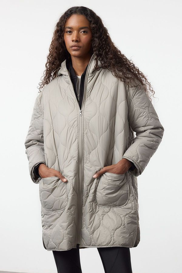 Trendyol Trendyol Stone Oversize Pattern Hooded Quilted Coat