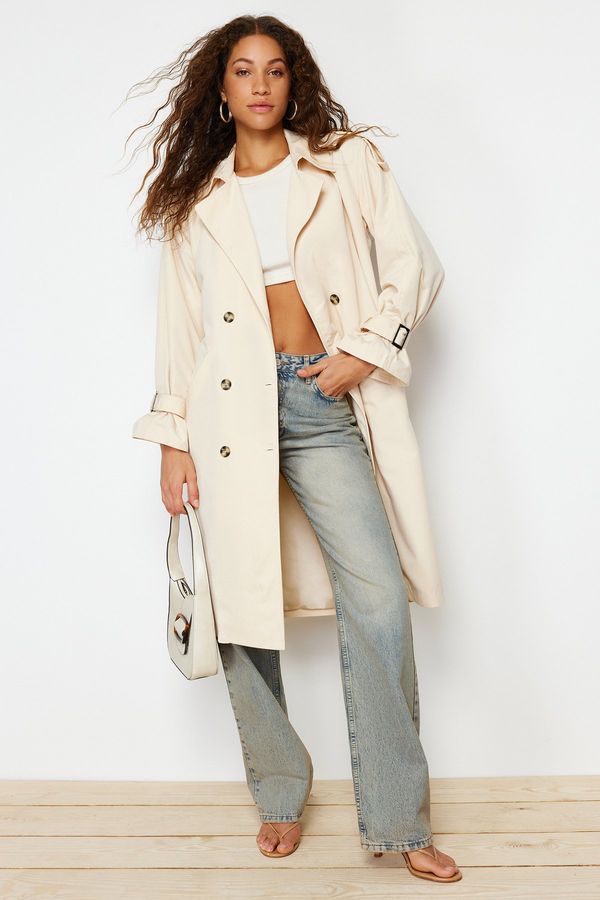 Trendyol Trendyol Stone Oversize Wide Cut Belted Trench Coat