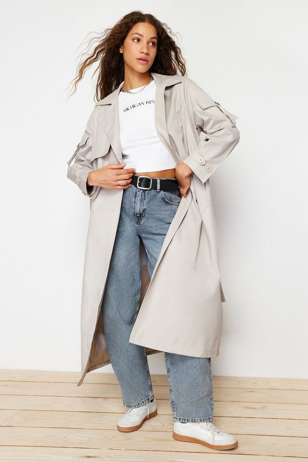 Trendyol Trendyol Stone Oversize Wide Cut Belted Trench Coat