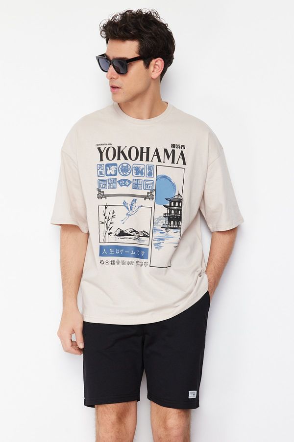 Trendyol Trendyol Stone Oversize/Wide Cut Far East Printed 100% T-Shirt