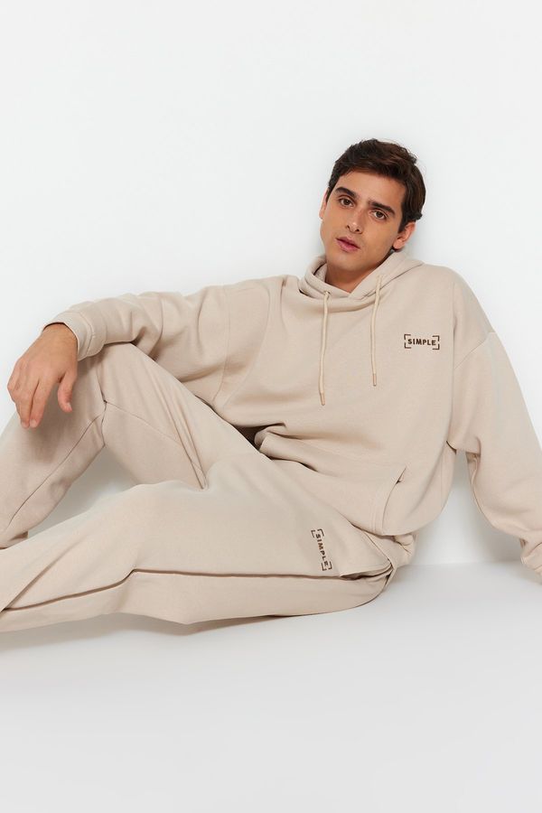 Trendyol Trendyol Stone Oversize/Wide Cut Hooded Embroidered Warm Sweatshirt Tracksuit