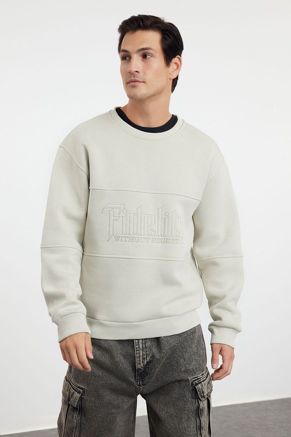 Trendyol Trendyol Stone Oversize/Wide Cut Text Embroidered Crew Neck Sweatshirt