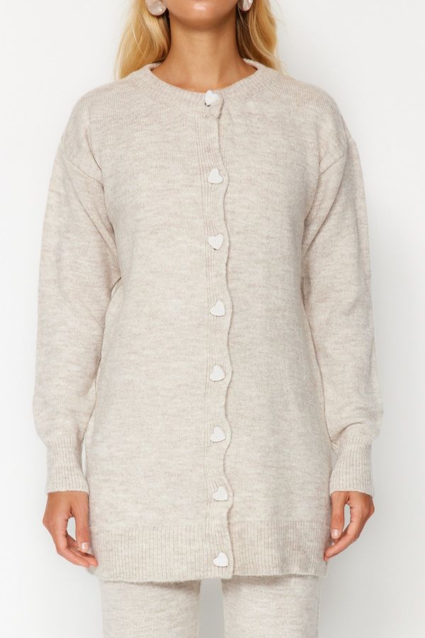 Trendyol Trendyol Stone Pearl Buttoned Knitwear Cardigan Trousers Two Piece Set