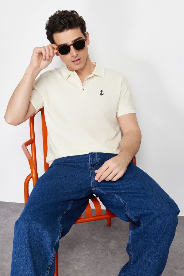 Trendyol Trendyol Stone Regular Short Sleeve Textured 100% Cotton Polo Neck T-shirt