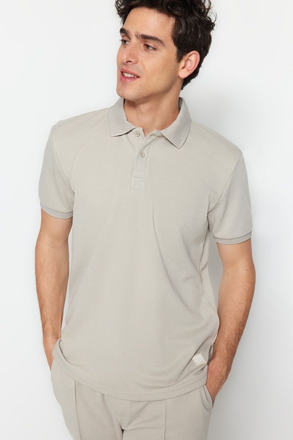 Trendyol Trendyol Stone Regular/Normal Cut Short Sleeve Label Appliqued Polo Neck T-shirt