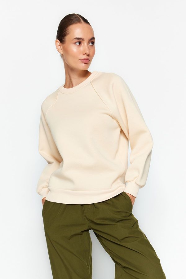 Trendyol Trendyol Stone Relaxed Basic Raglan Sleeve Crew Neck Knitted Sweatshirt