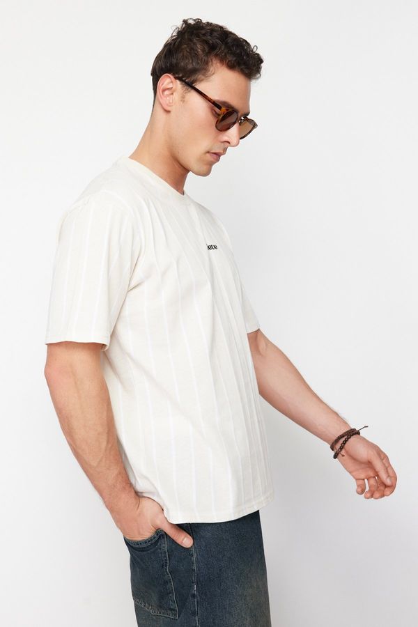 Trendyol Trendyol Stone Relaxed/Comfortable Cut Striped 100% Cotton T-Shirt