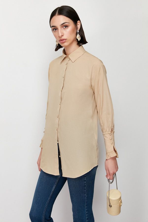 Trendyol Trendyol Stone Ruffle Detail Cotton Woven Shirt
