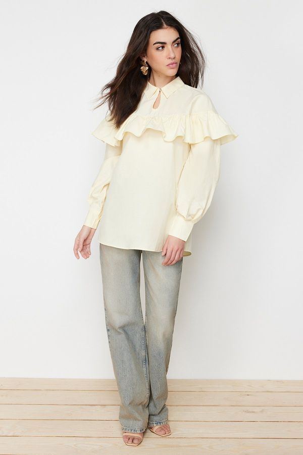 Trendyol Trendyol Stone Ruffle Detail Cotton Woven Tunic