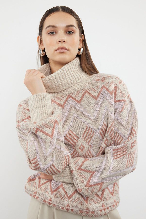 Trendyol Trendyol Stone Self-Patterned Turtleneck Knitwear Sweater