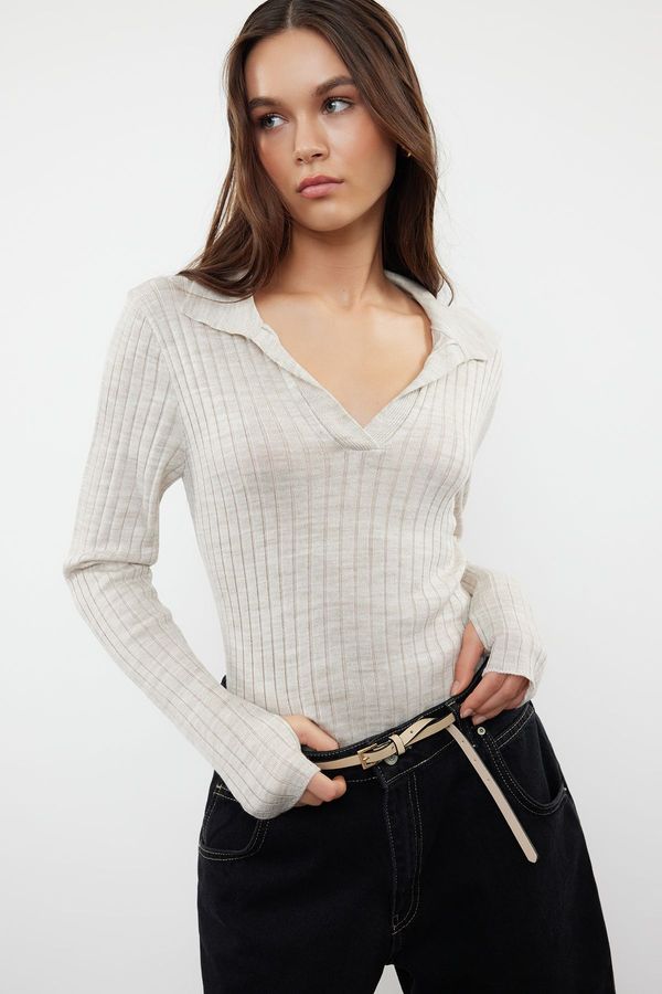 Trendyol Trendyol Stone Sleeve Detailed Polo Neck Knitwear Sweater