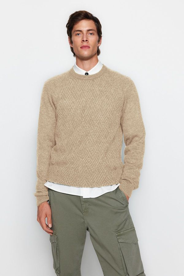 Trendyol Trendyol Stone Slim Crew Neck Textured Knitwear Sweater