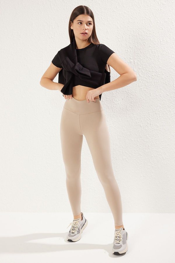 Trendyol Trendyol Stone Soft Brushed Fabric Reflective Print Detail Full Length Knitted Sports Tights