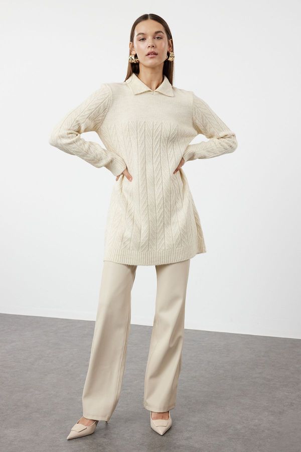 Trendyol Trendyol Stone Soft Textured Knitwear Zigzag Patterned Sweater