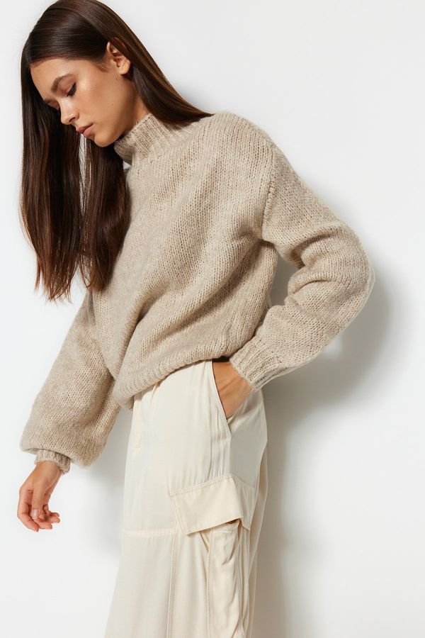 Trendyol Trendyol Stone Soft Textured Thick Crew Neck Knitwear Sweater