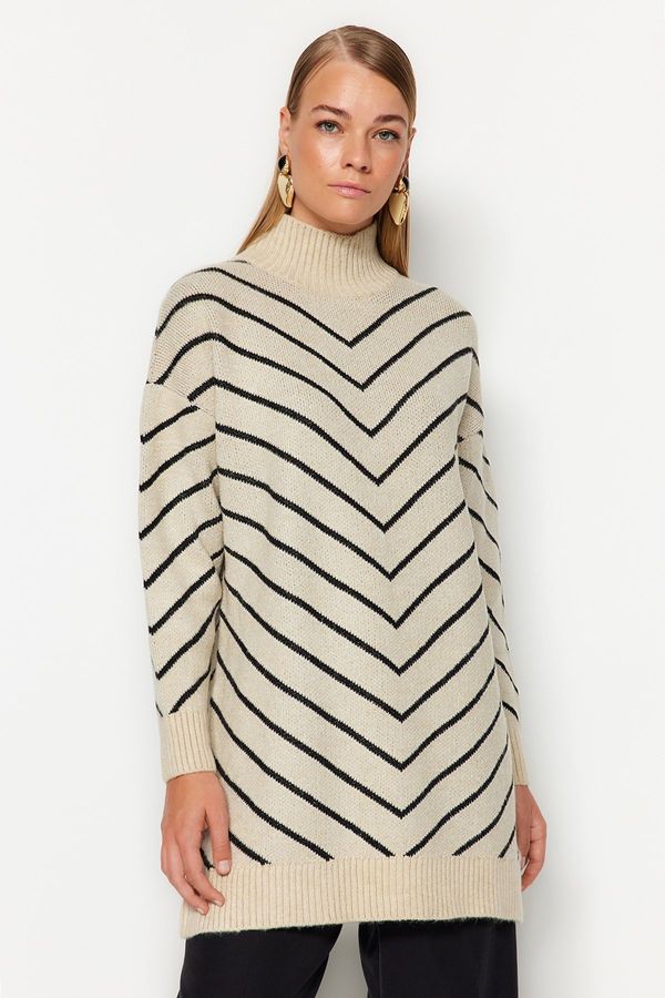 Trendyol Trendyol Stone Striped Stand Up Collar Knitwear Sweater
