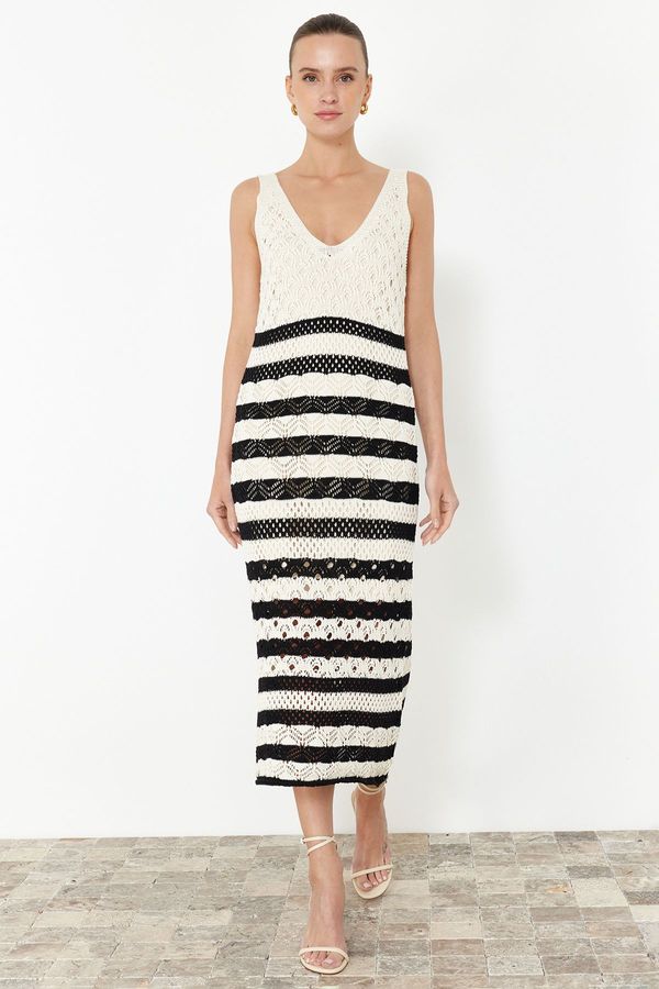 Trendyol Trendyol Stone Striped Unlined Openwork/Hole Knitwear Dress