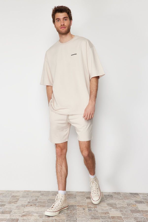 Trendyol Trendyol Stone Tracksuit Set Oversize Text Printed 100% Cotton