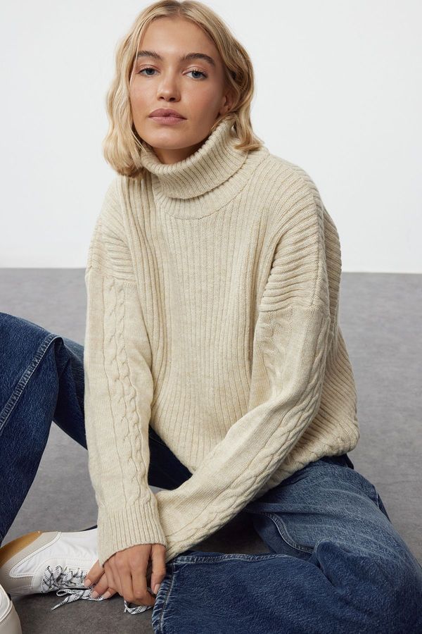 Trendyol Trendyol Stone Turtleneck Hair Knitted Sweater