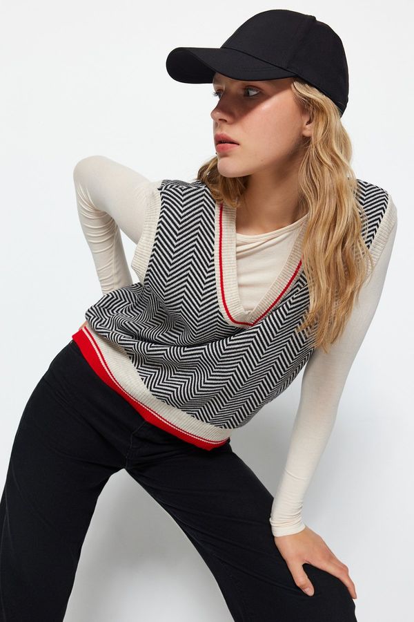 Trendyol Trendyol Stone V-Neck geometrijski vzorec pletenine pulover