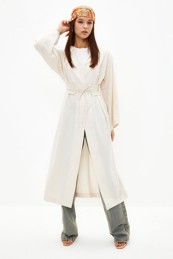 Trendyol Trendyol Stone Waist Tie Detail Linen Look Woven Kimono & Kaftan