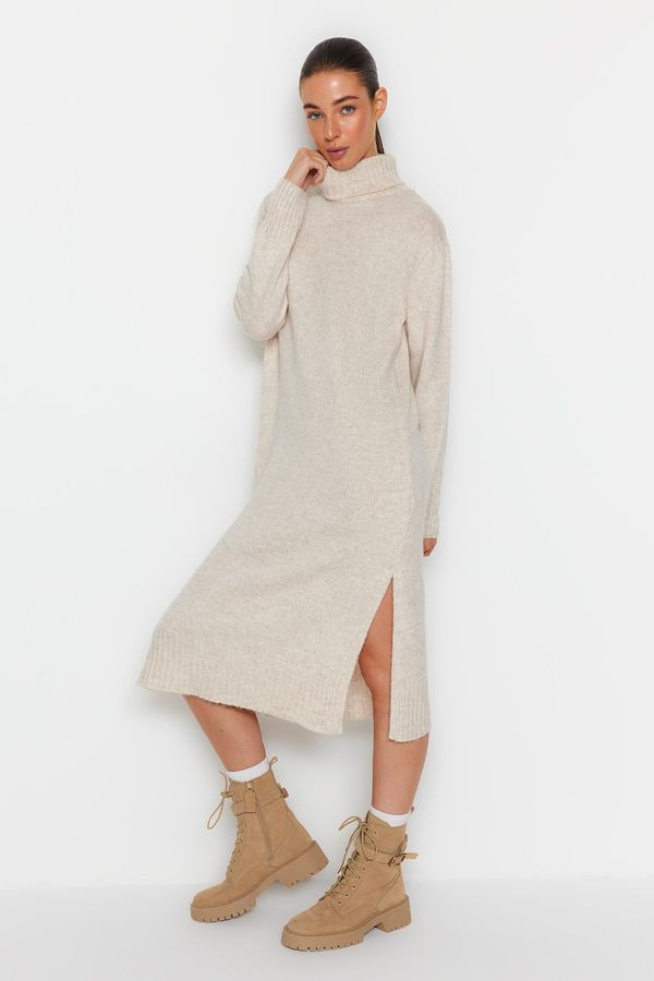 Trendyol Trendyol Stone Wide Fit Midi Knitwear Soft Textured Dress