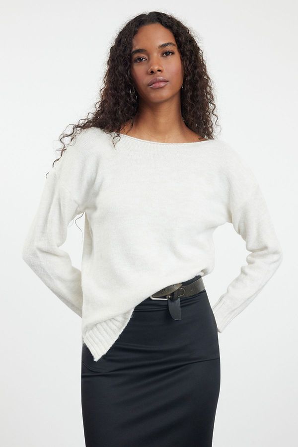 Trendyol Trendyol Stone Wool Boat Neck Basic Knitwear Sweater