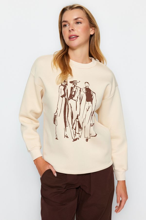 Trendyol Trendyol Stones Regular / Regular Printed Crew Neck Thick / Fleece Inside Knitted Sweatshirt