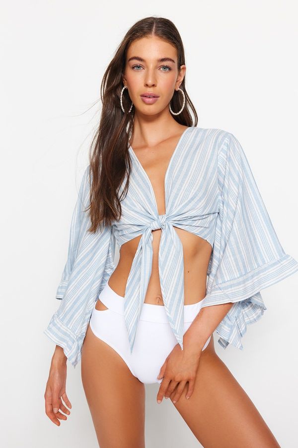 Trendyol Trendyol Striped Crop Woven Tie-Up Blouse