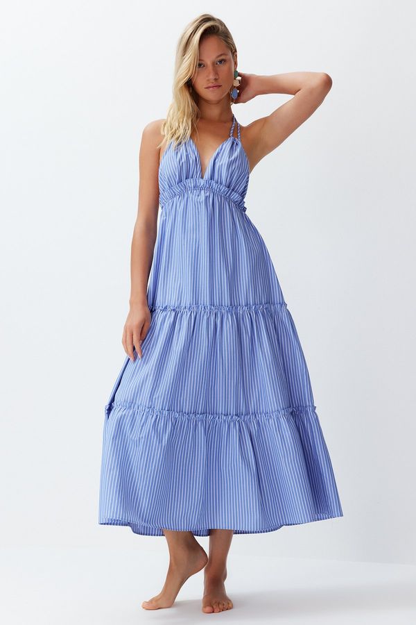 Trendyol Trendyol Striped Maxi Woven Ruffle Beach Dress