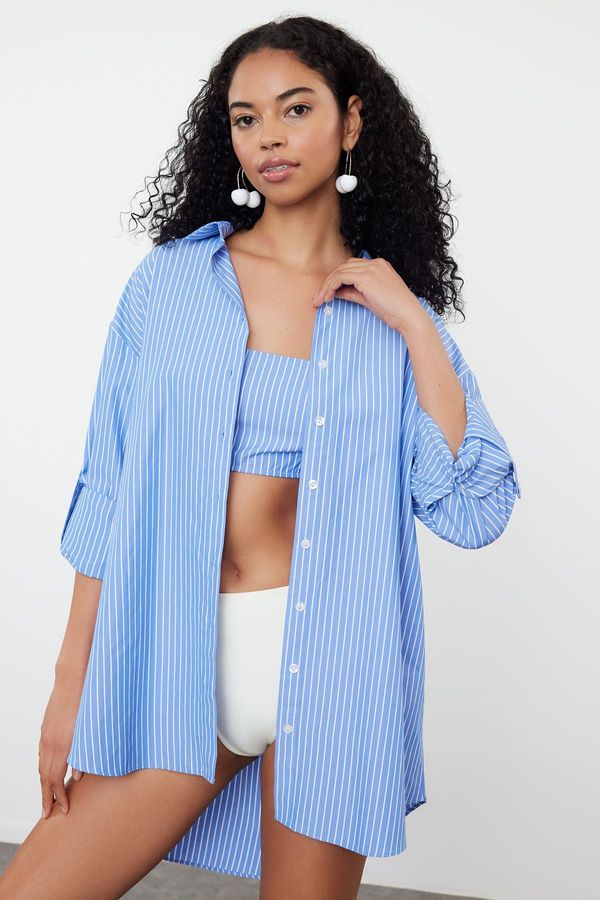 Trendyol Trendyol Striped Woven Shirt Bralette Set