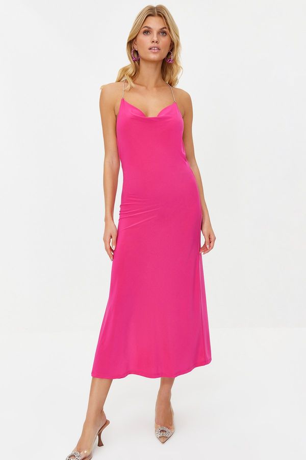 Trendyol Trendyol Stylish Evening Dress with Fuchsia Stone Accessory Detail