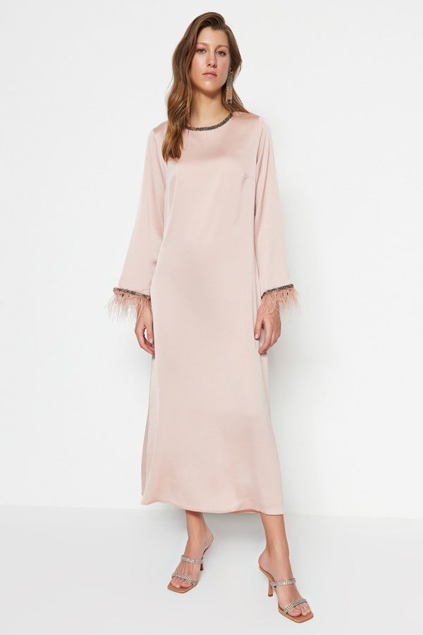 Trendyol Trendyol svetlo roza večerna obleka s kamni in detajli Otriche