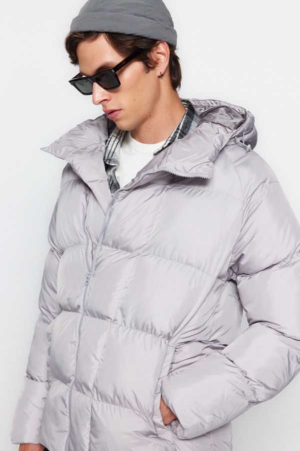 Trendyol Trendyol svetlo siva moška prevelika zimska jakna, odporna proti vetru,