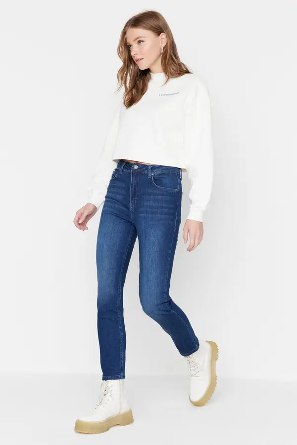 Trendyol Trendyol temno modra visok pas tanek fit kavbojke