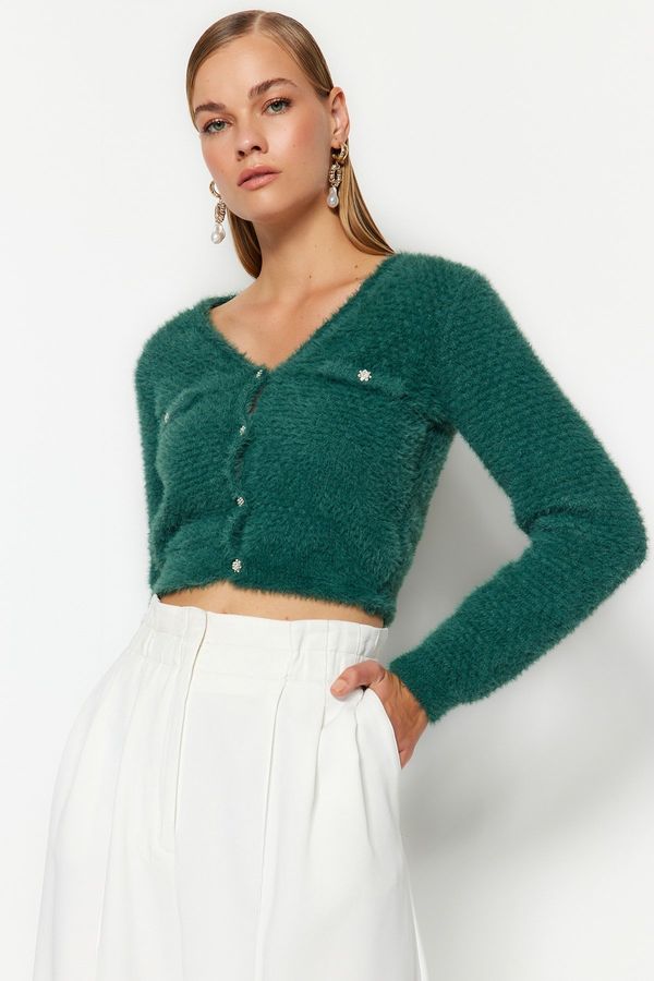 Trendyol Trendyol temno zelena pernata pletenina Cardigan